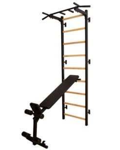 BenchK® Sprossenwand 723B Mit Klimmzugstange, Dip-Bügel & Trainingsbank